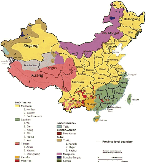 Karte der Sprachgruppen in China